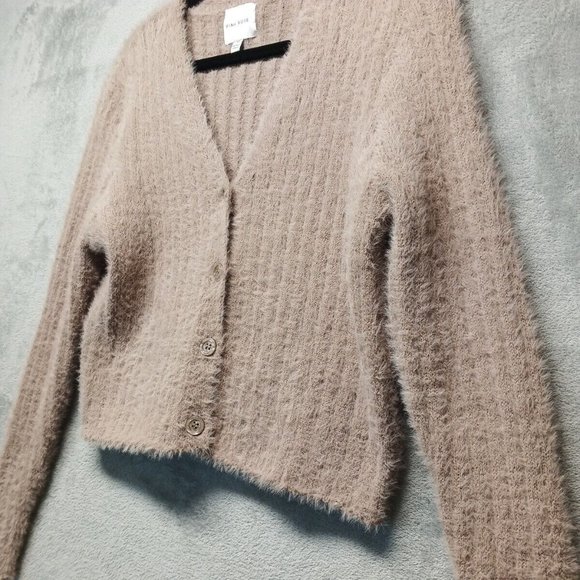 🍑PINK ROSE Women Sweater Fuzzy Cardigan Pullover Fall Solid Taupe Casual XS(0-2 - Picture 8 of 16